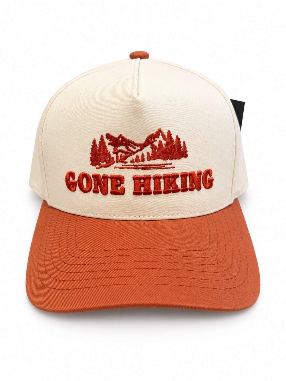C.C Gone Hiking Embroidered Snapback Trucker Hat Cream Rust Orange/Brown NWT